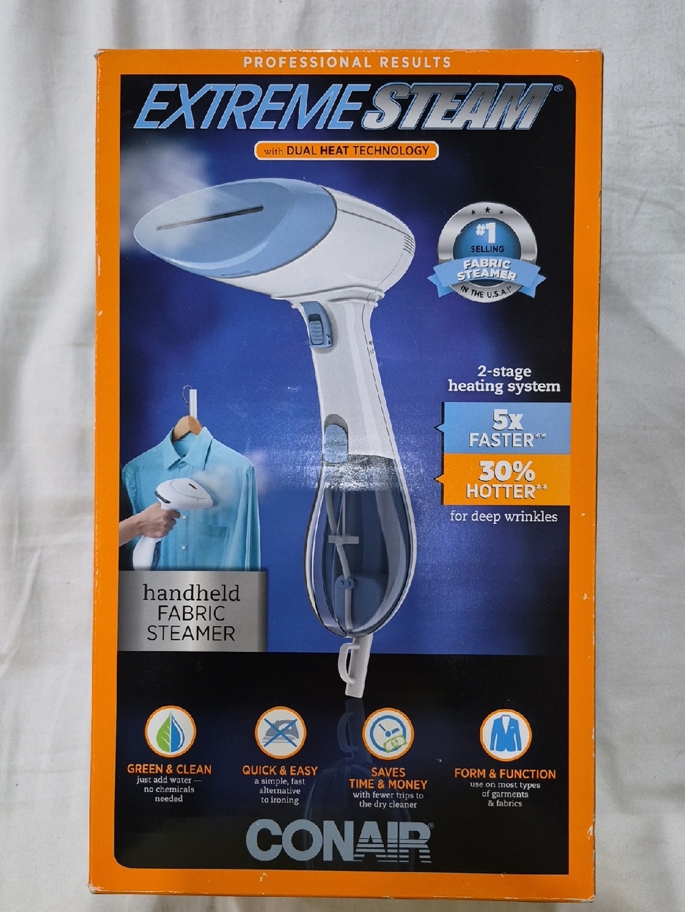 Conair ExtremeSteam Handheld Fabric Wrinkle Steamer In Box With Accessories